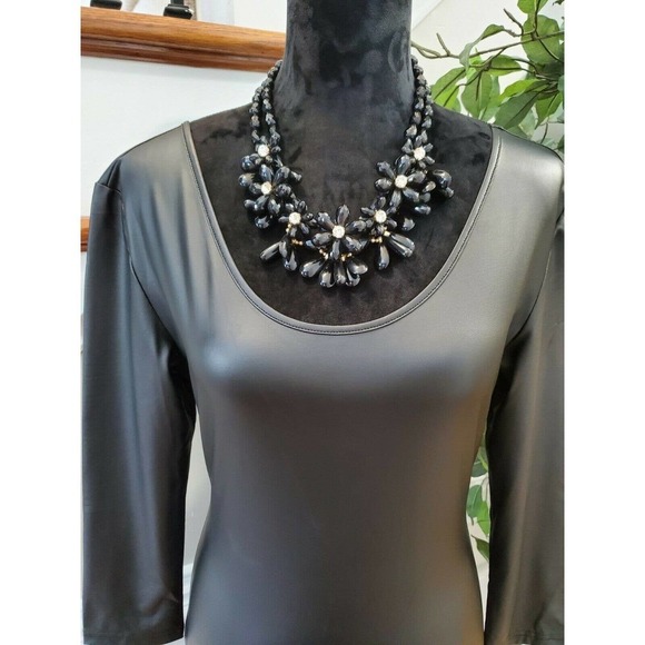 Swoon Women's Solid Black Polyester Scoop Neck Long Sleeve Knee Length Dress M - Picture 2 of 10